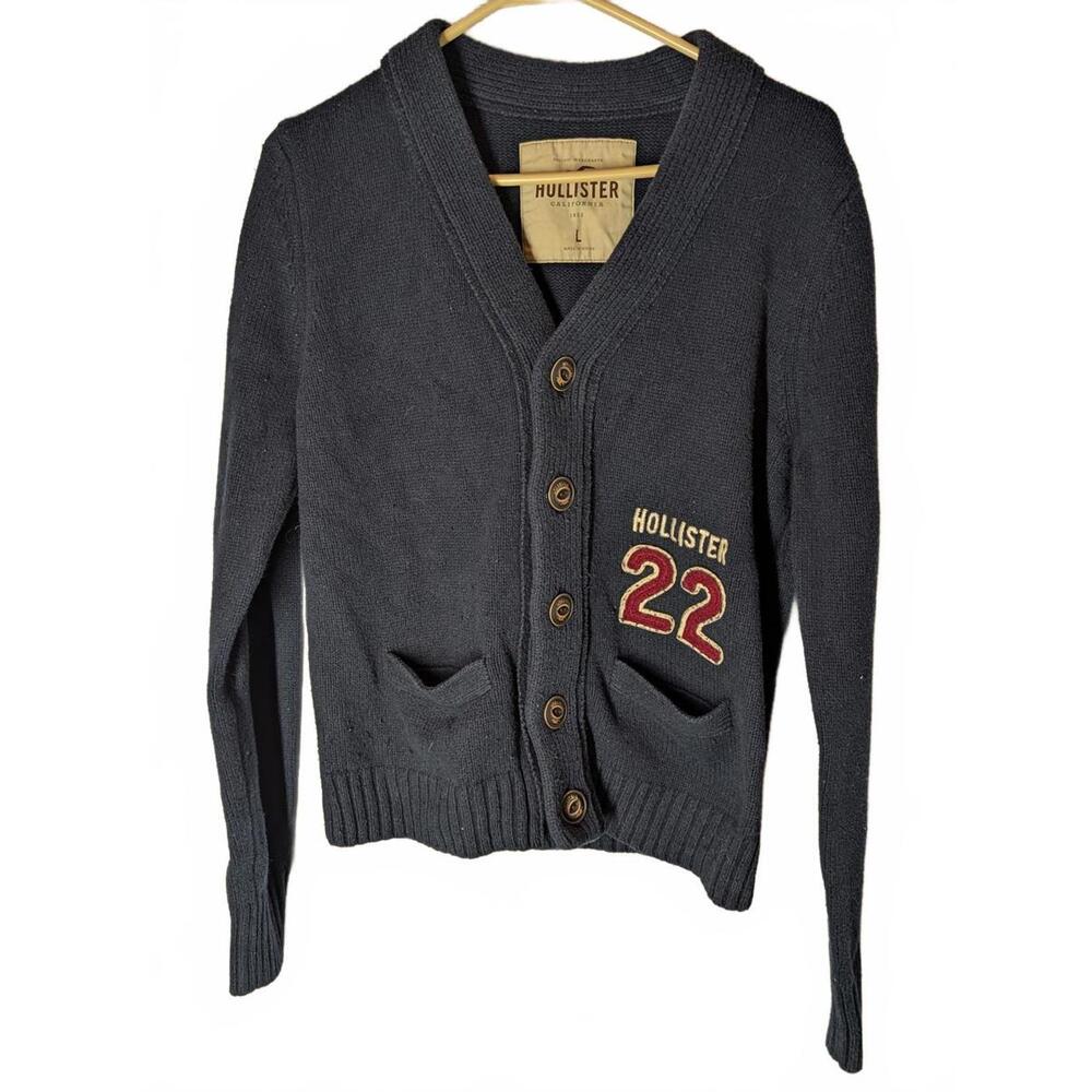 Hollister Men's Navy Blue Button-Up Cardigan Sweater Size L